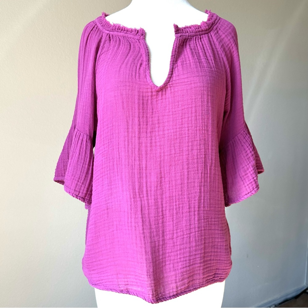 NWOT Michael Stars Supima Cotton Gauze Savannah Top Bell Short Sleeve V Neck Sm‎